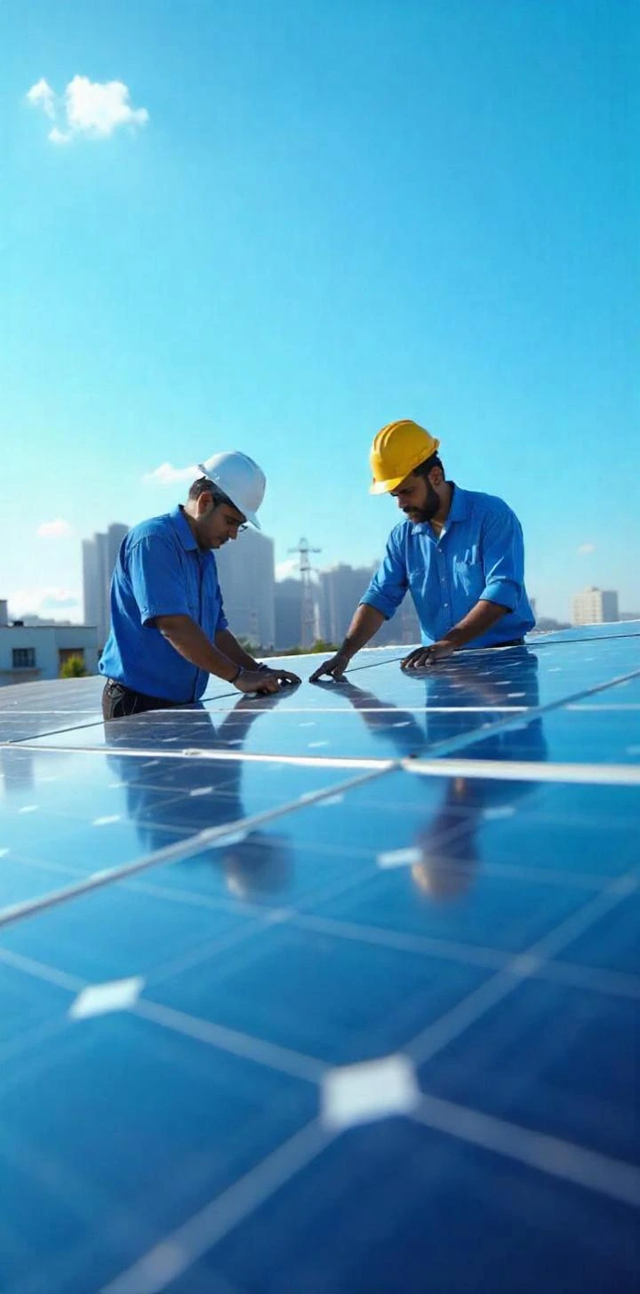Large commercial solar installation on business rooftop